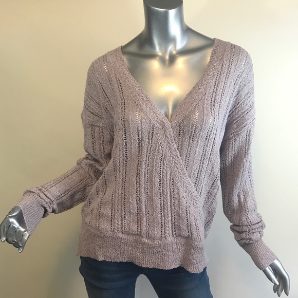 ASTR The Label Lavender Wrap Front Pointelle Knit V-Neck Sweater XL NEW! - Picture 4 of 16